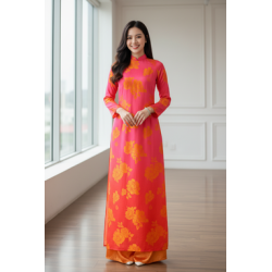 A40 - Áo Dài Dáng Suông Lụa Tằm Pha Hồng/Cam | Áo Only