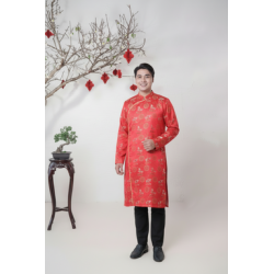 D17 - Men’s Áo Dài Gấm Ngựa Đỏ/Gold. Final sale (no return/exchange).