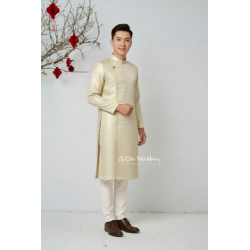 D1 - Men’s Áo Dài Gấm Dệt Kem ánh Gold