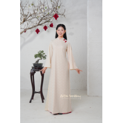 D3 - Set Áo Dài Gấm 4 tà trắng kem (kèm quần Gấm hoa). Final sale (no return/exchange).