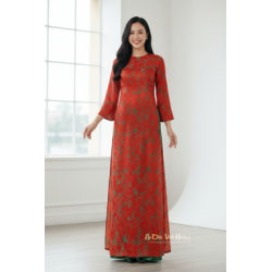 A146 - Áo Dài Suông Gấm 2 Da Orange/Green | Áo Only