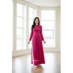 A31 - Áo Dài 4 Tà lụa Điêu Khắc Hồ Điêp Đỏ Hồng | Áo Only